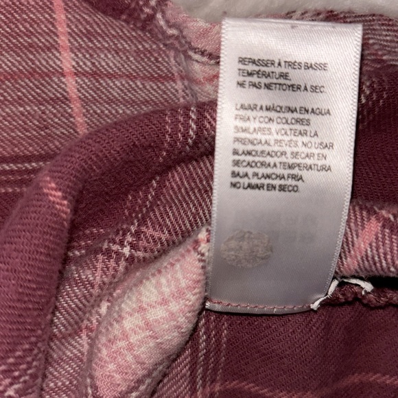 Lucky BrandšFlannel Plaid Button Front Pink Plaid Cropped Hoodie, Size Small - Picture 13 of 14